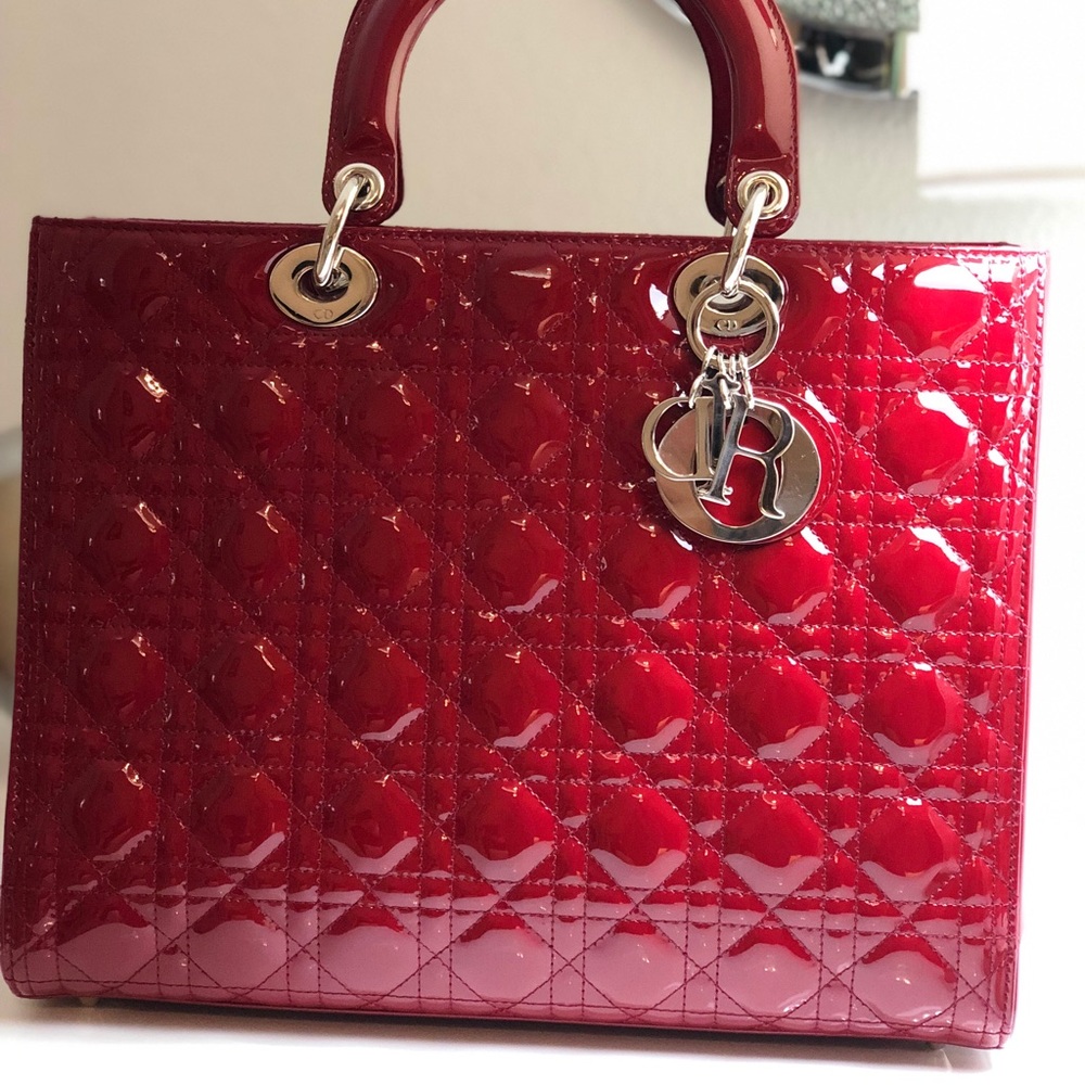 Lady Dior Large Purse Red Patent 🌹❗️SOLD🎈🎈
